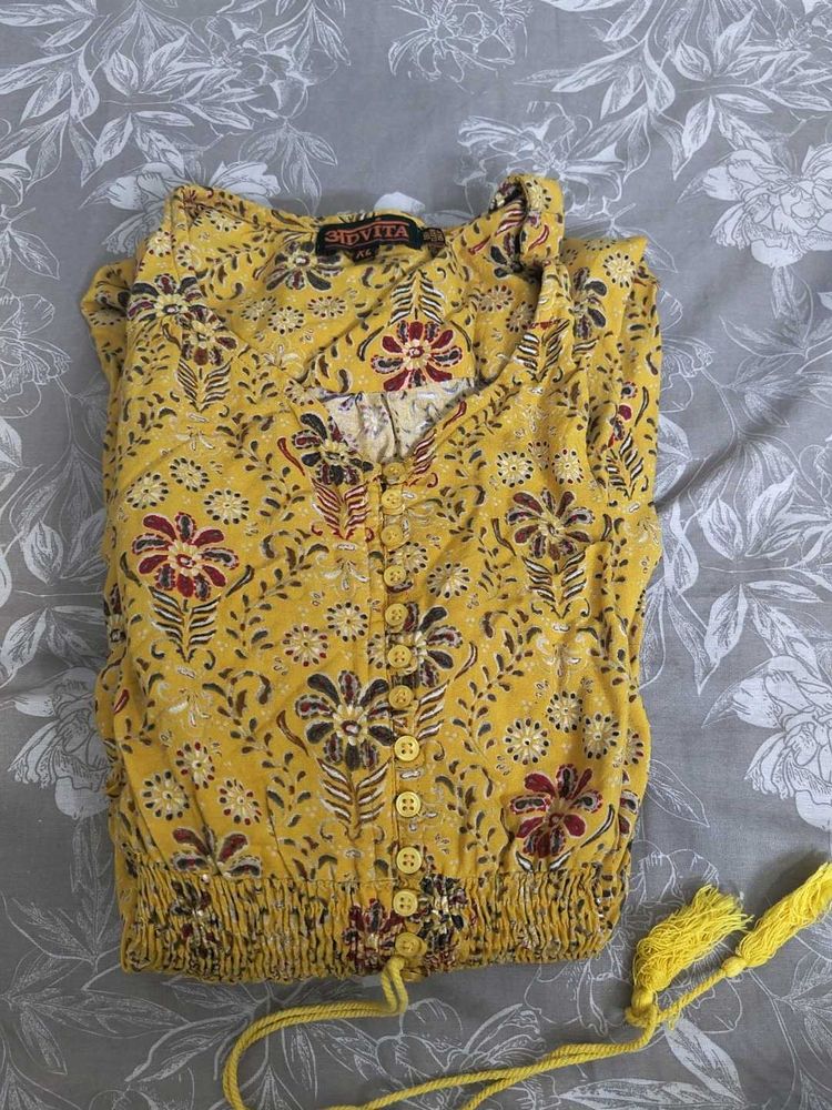Floral Top Mustard Yellow