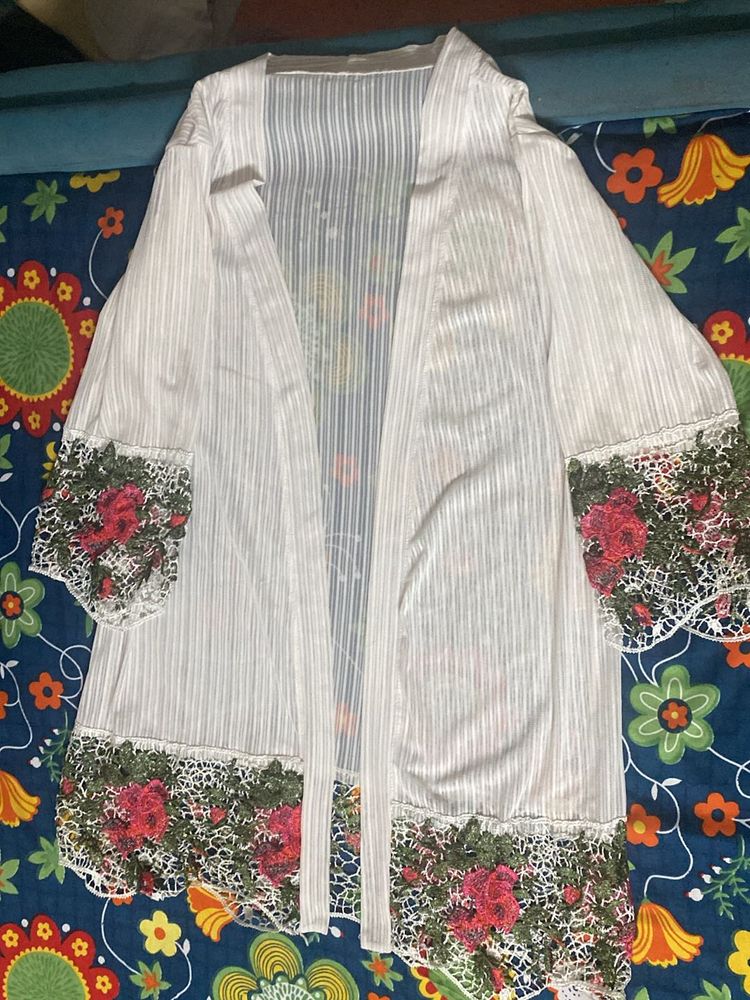 Floral Embroidered Sheer Cardigan Nightwear