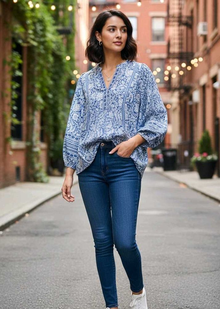 Blue Floral Print Top