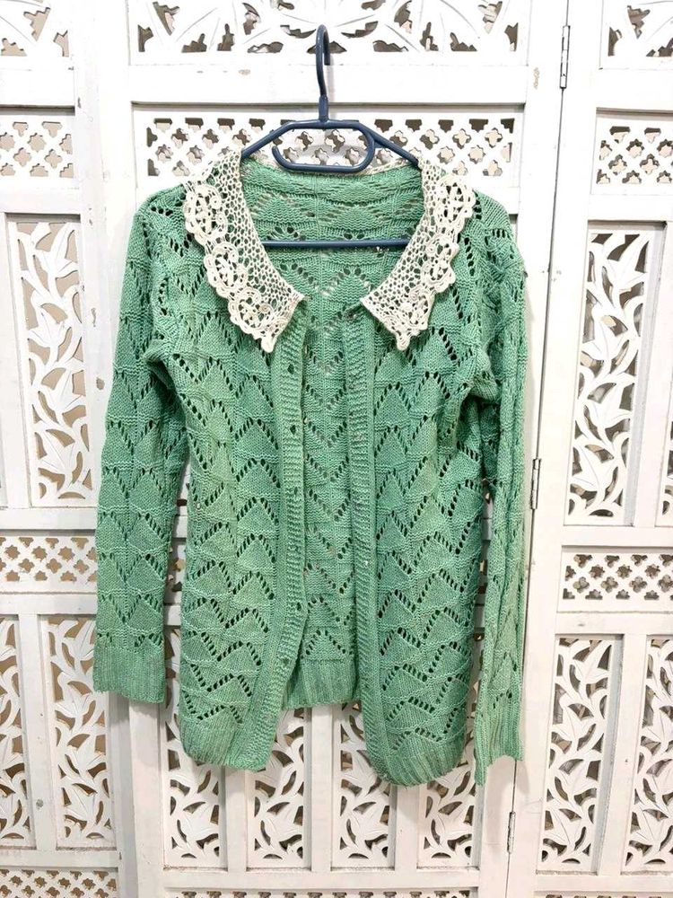 Laced Green Knit Cardigan D