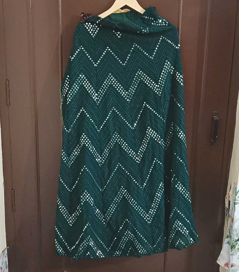 Bottle Green Unstitched Lehanga.