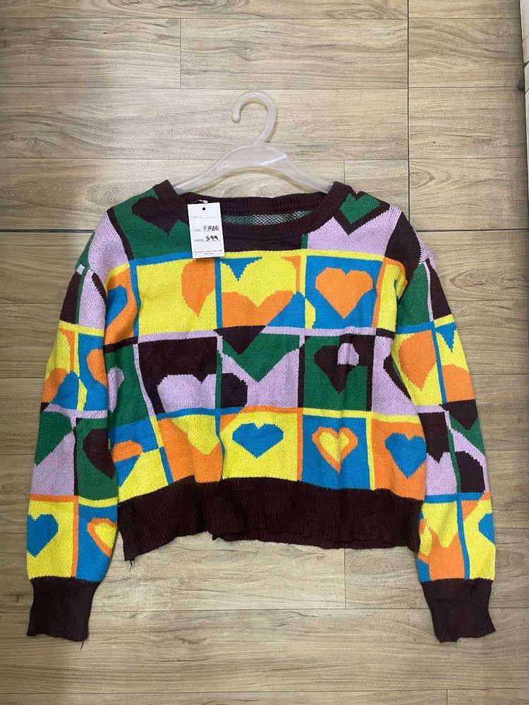 Colorful Heart Pattern Sweater Top