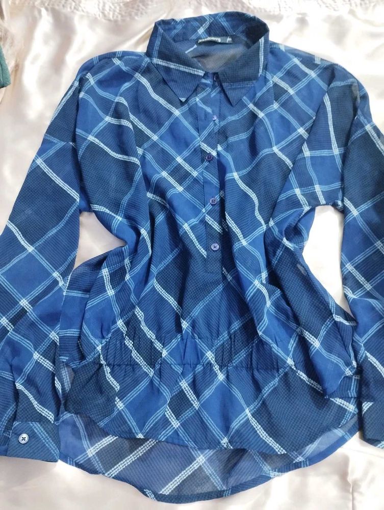 Blue Plaid Button-Up Shirt