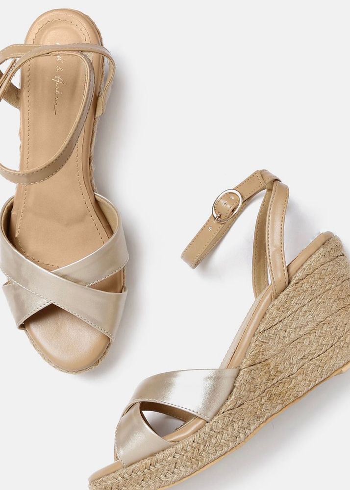 Women Golden Wedge Heels