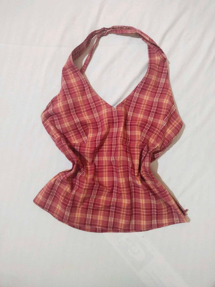 Red Check Y2K Halter Top