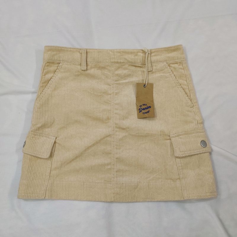 Cream Colour Corduroy Cargo Skirt
