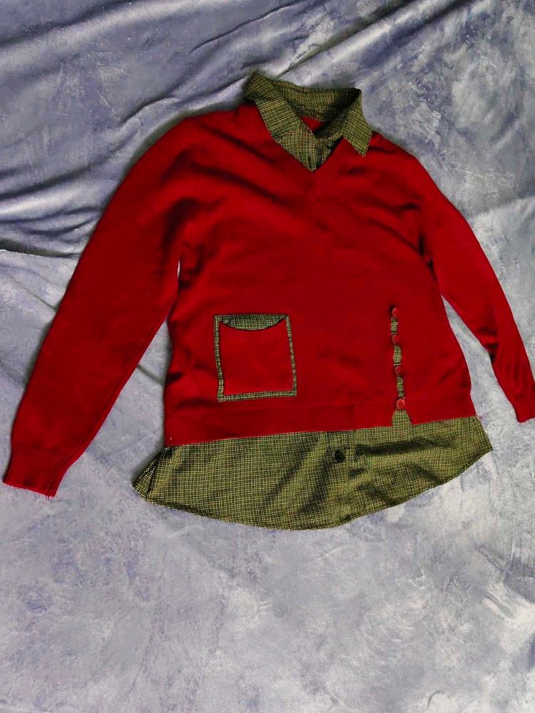 Red Layered-Look Sweater