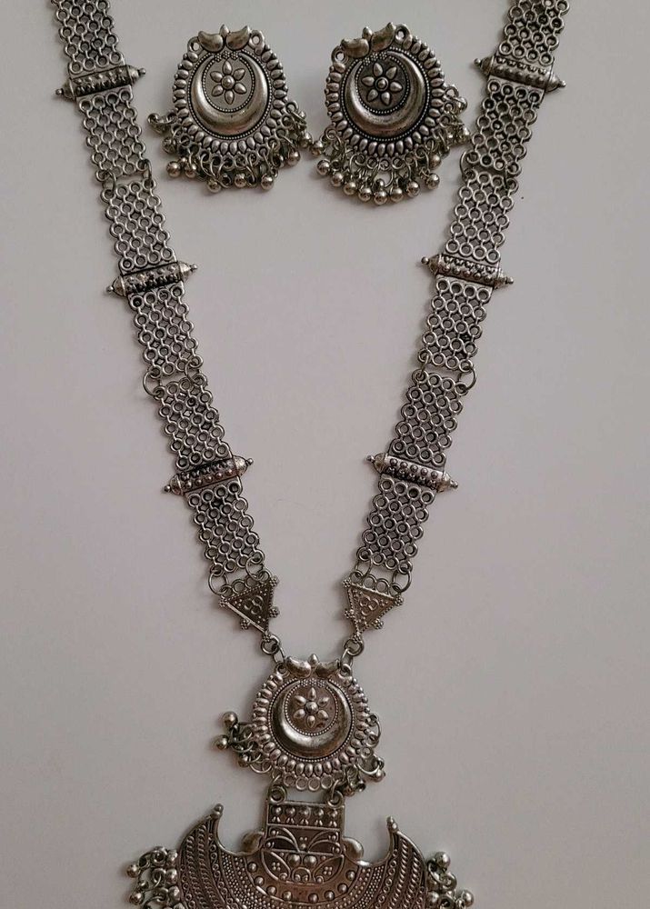 Silver Boho Necklace &amp; Earring Set
