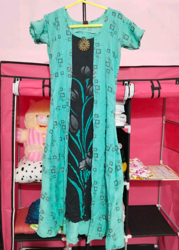 Aqua &amp; Black Print Dress
