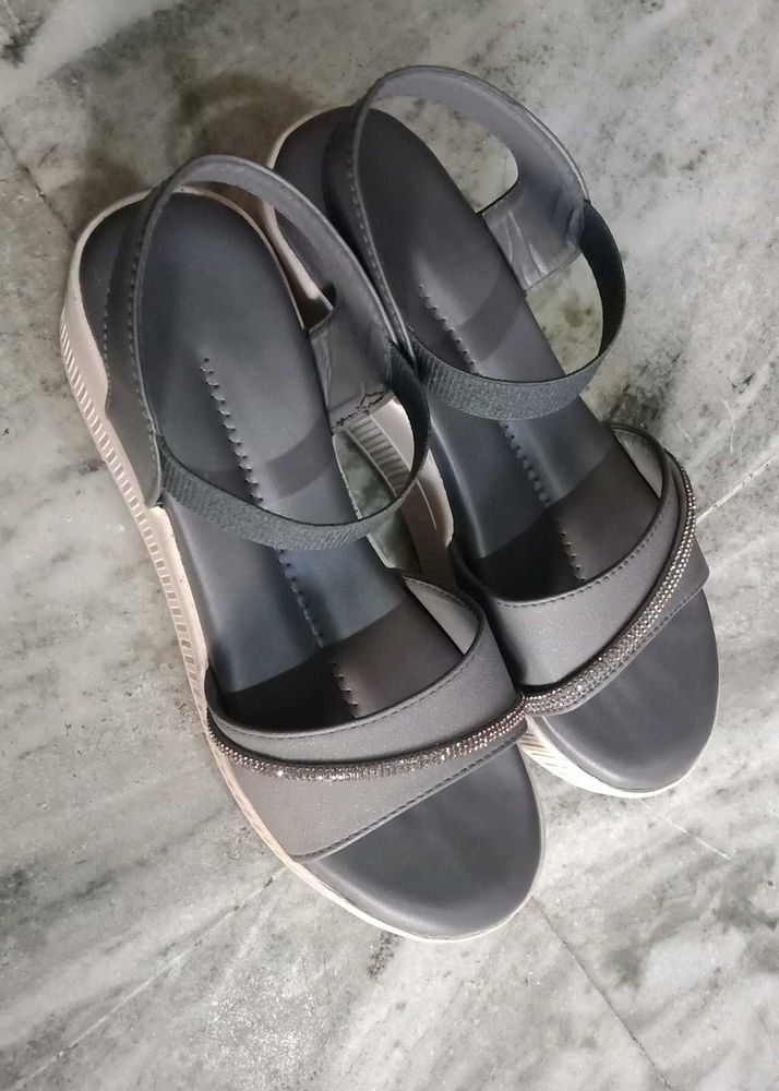 Gray Wedge Sandals