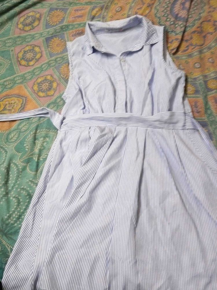 Striped Sleeveless Shirt Dress