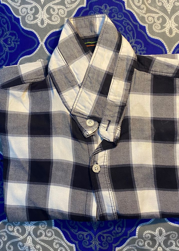 Korean Men Italy Cotton Check Shirt White