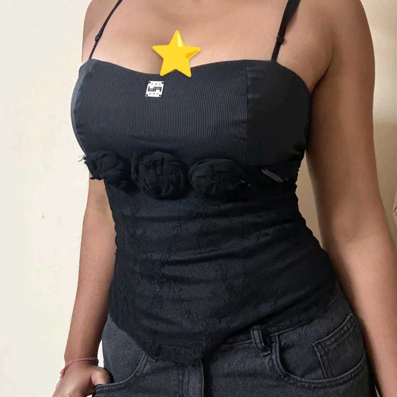 Black Floral Lace Corset Top