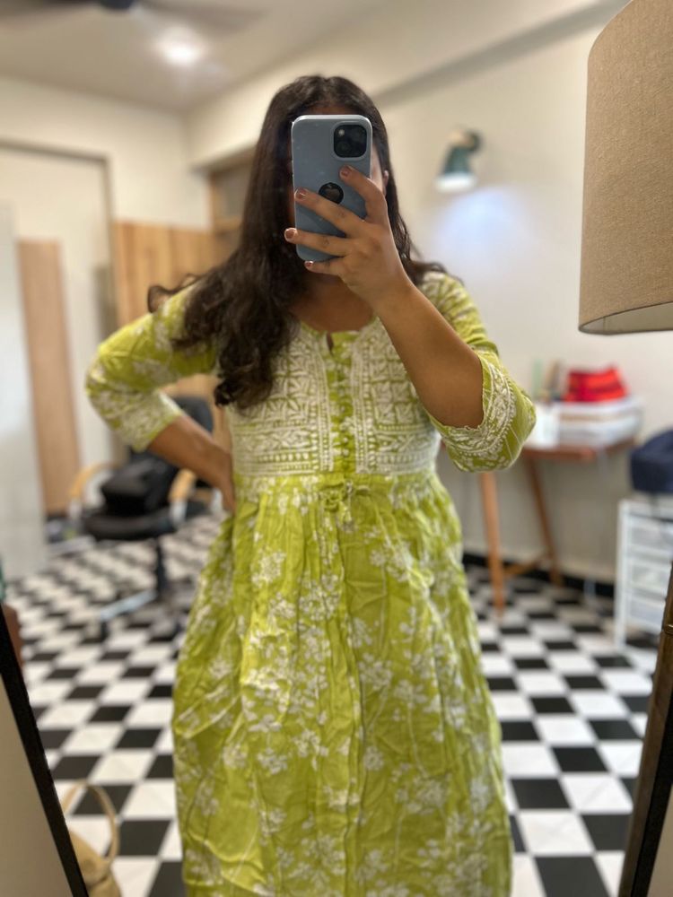 Lime Green Embroidered Kurta