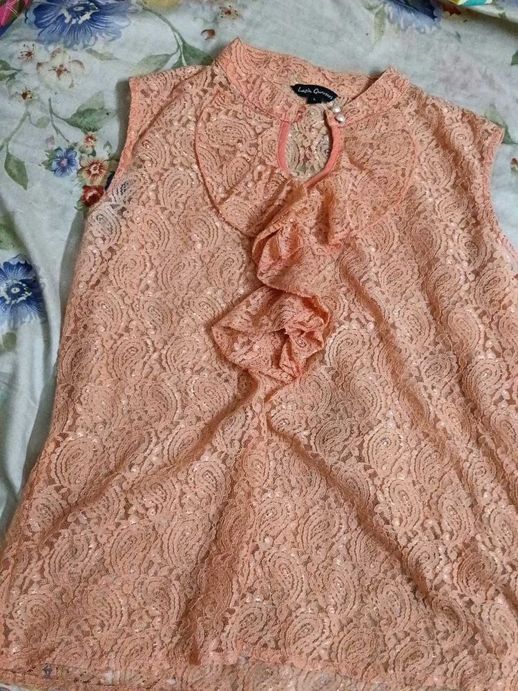 Peach Lace Ruffle Top