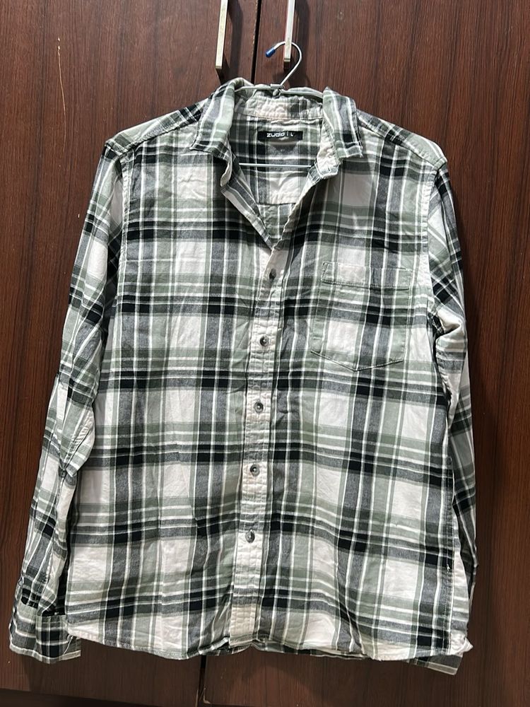 Zudio Men’s Green &amp; Black Plaid Flannel Shirt - Lo
