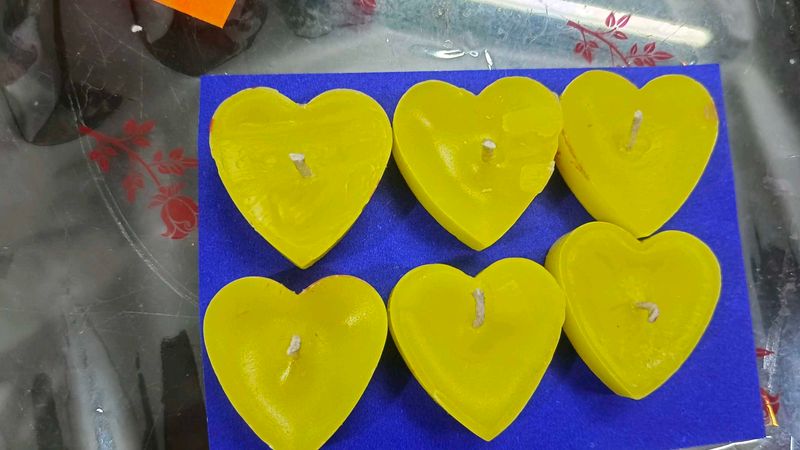 6 Yellow Scented Love Candles Handmade