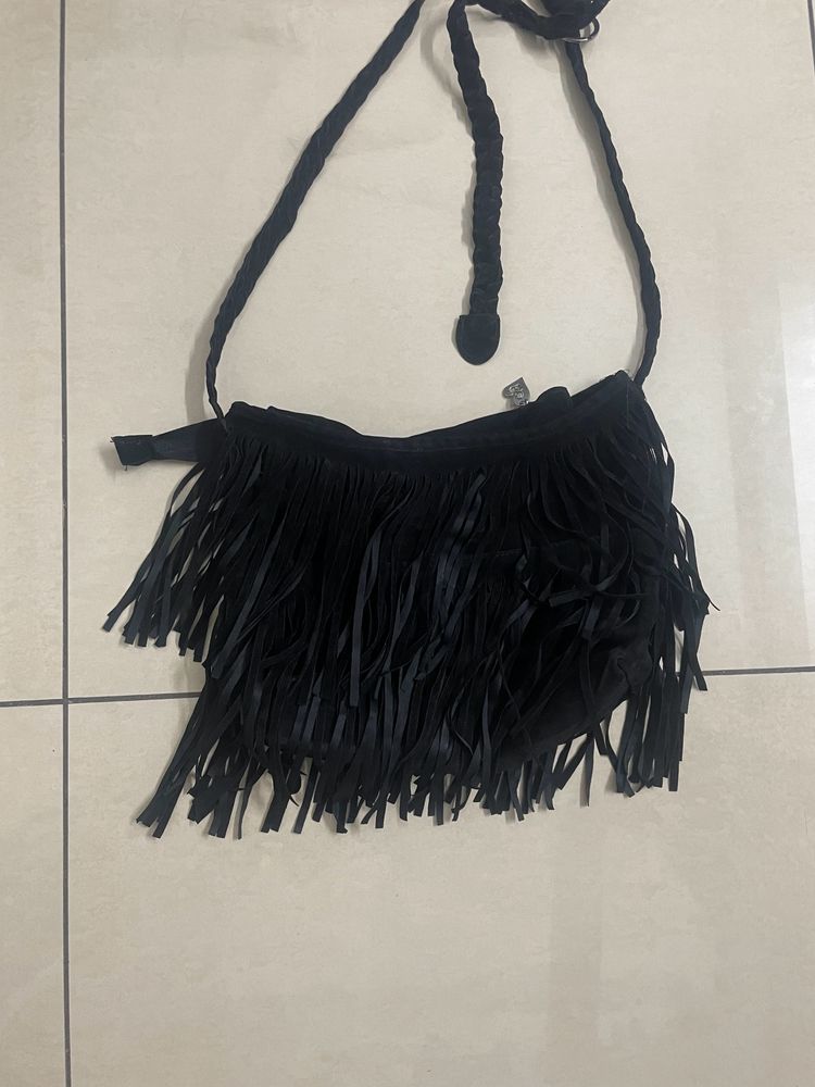 Black Fringed Bag