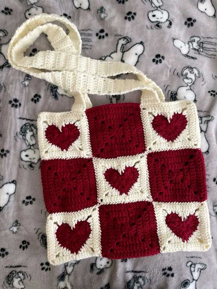 Heart Crochet Tote Bag
