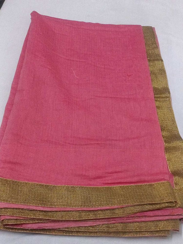 Pink &amp; Gold Border Saree