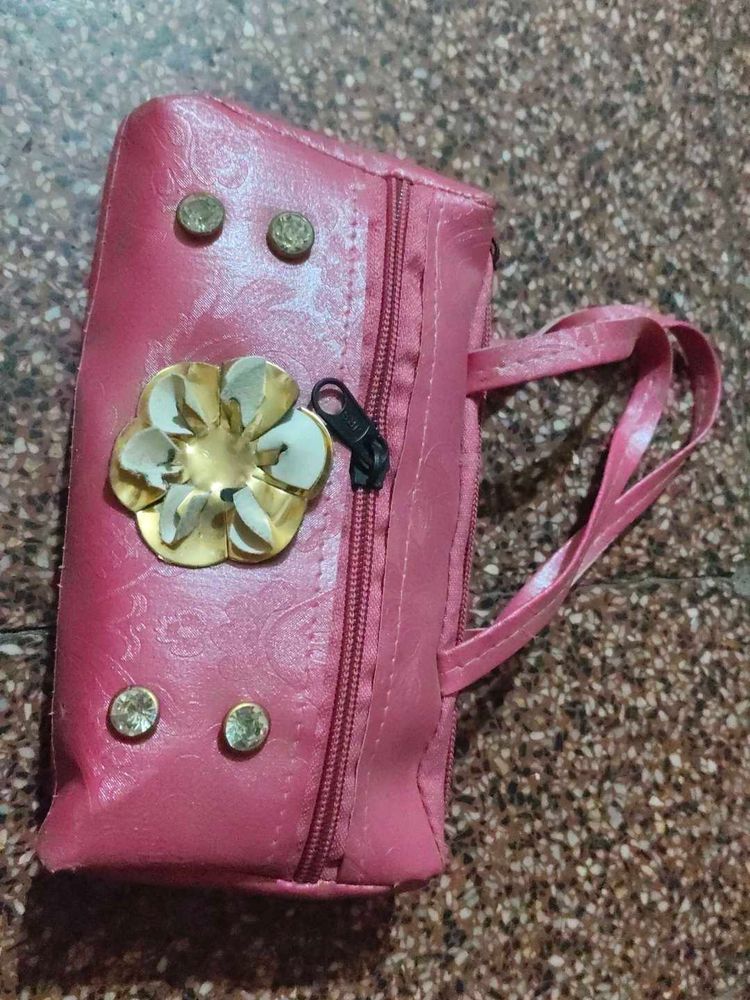 Pink Floral Accent Pouch