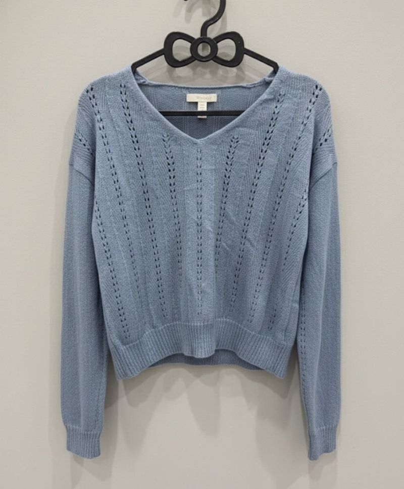 Blue Knit V-Neck Sweater