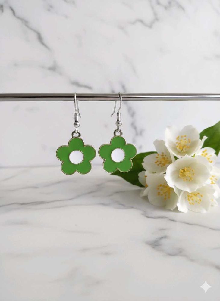 Green Flower Power Earrings