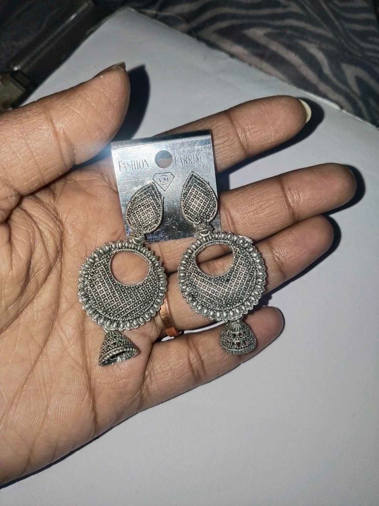 Fashionable Oxidised Jhumka Earrings