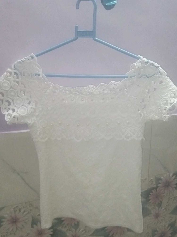White Cute Korean Top For Girls/women