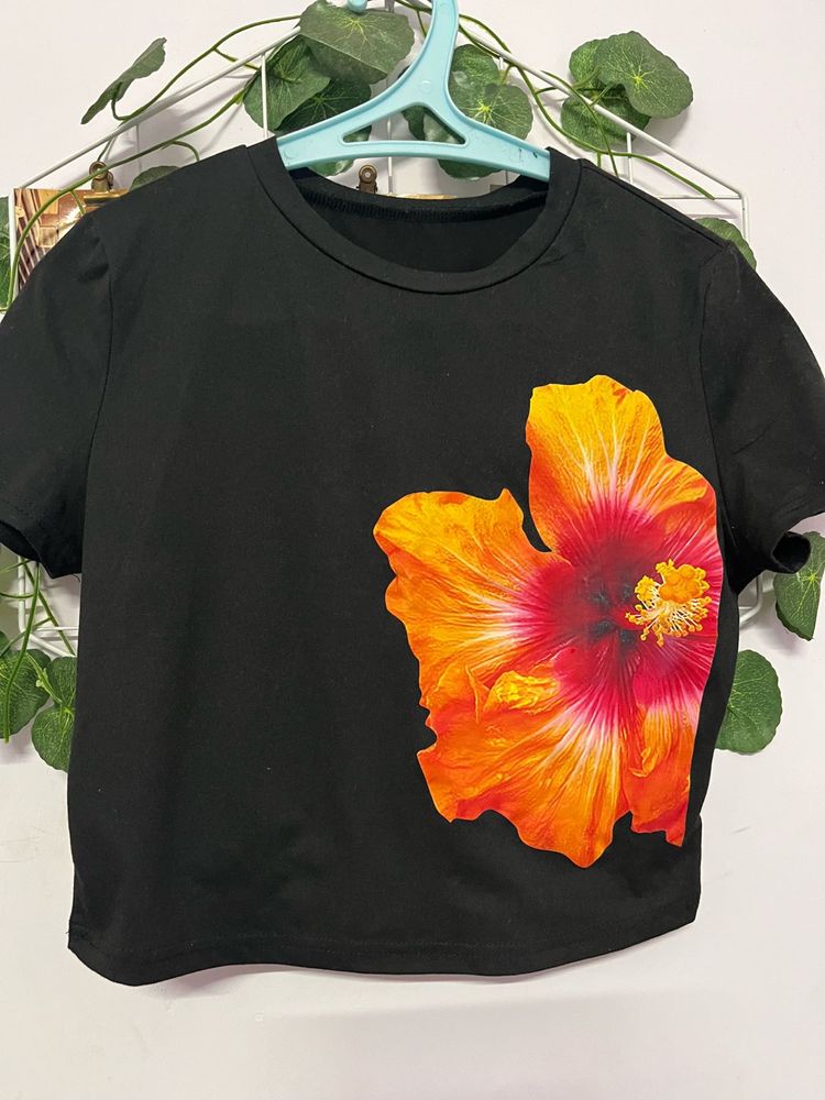 Black Floral Print T-Shirt