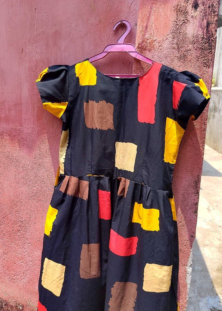 Abstract Print Puff Sleeve Dress