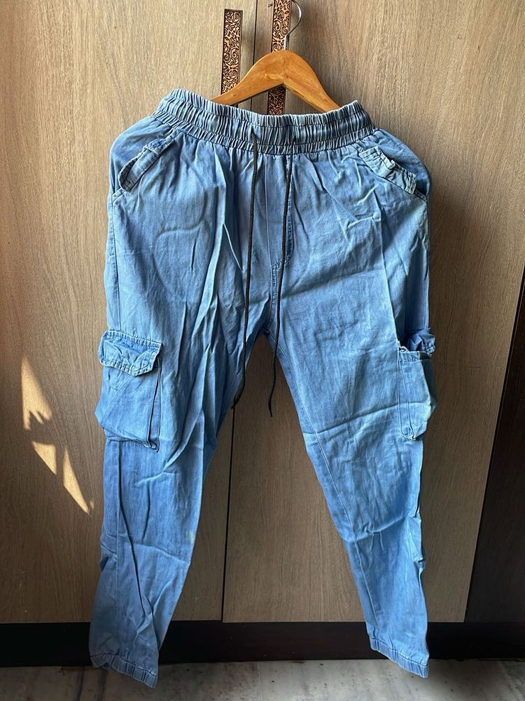 Light Blue Denim Cargo Pants