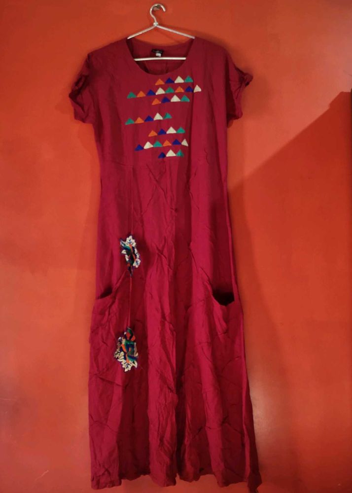 Maroon Maxi Dress with Pockets