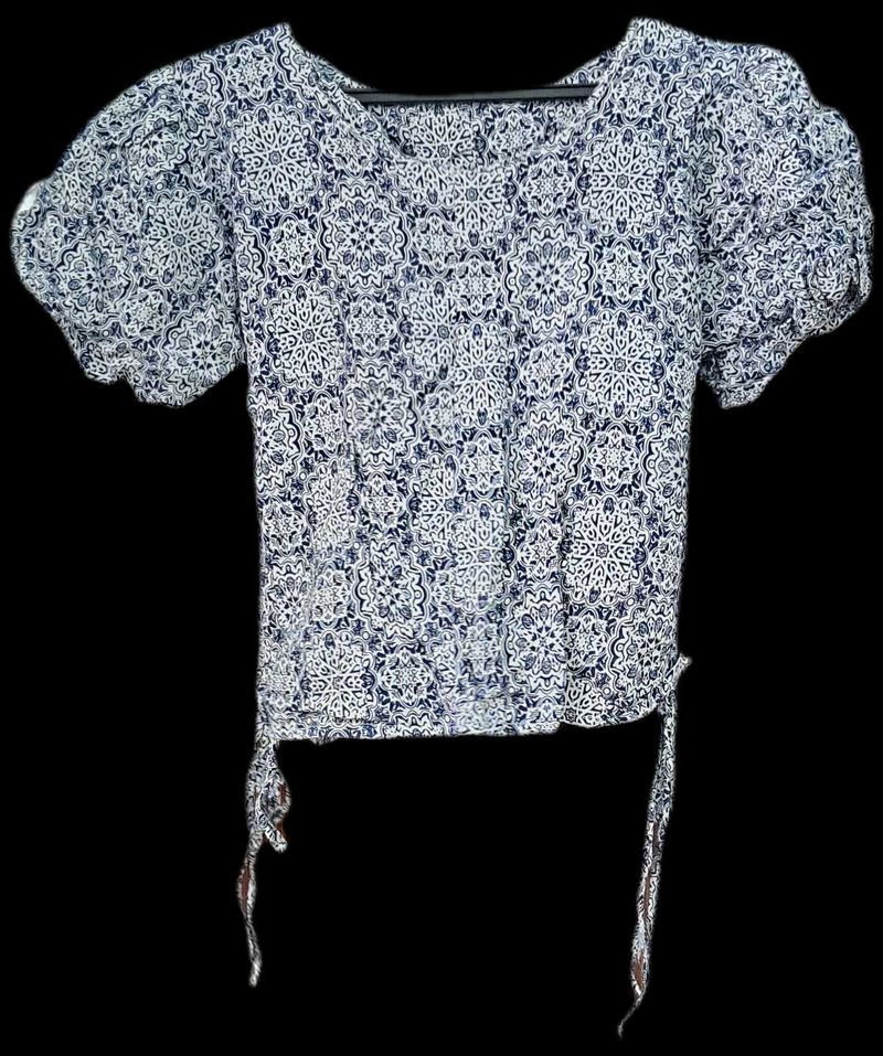 Blue And White Crop Top