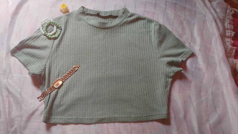 Sage Green Ribbed Crop Top