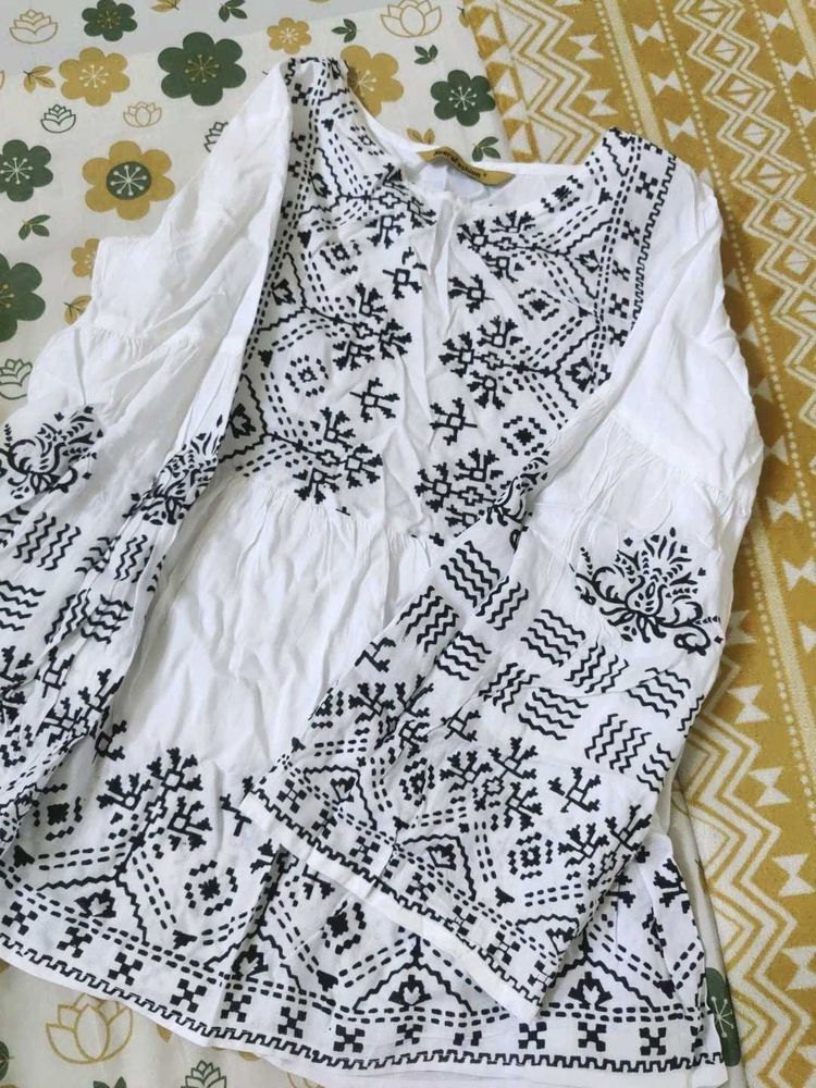 White Embroidered Peasant Blouse