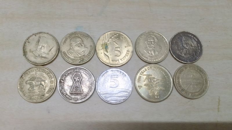 5 Rupees Rare Antique 10 Type Of Variety Coins