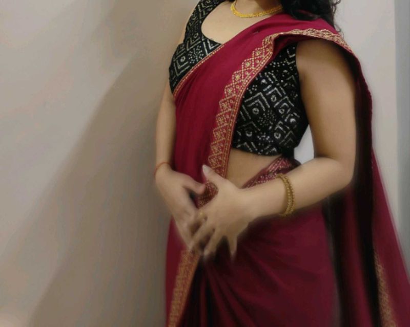 Maroon Saree with Black Blouse