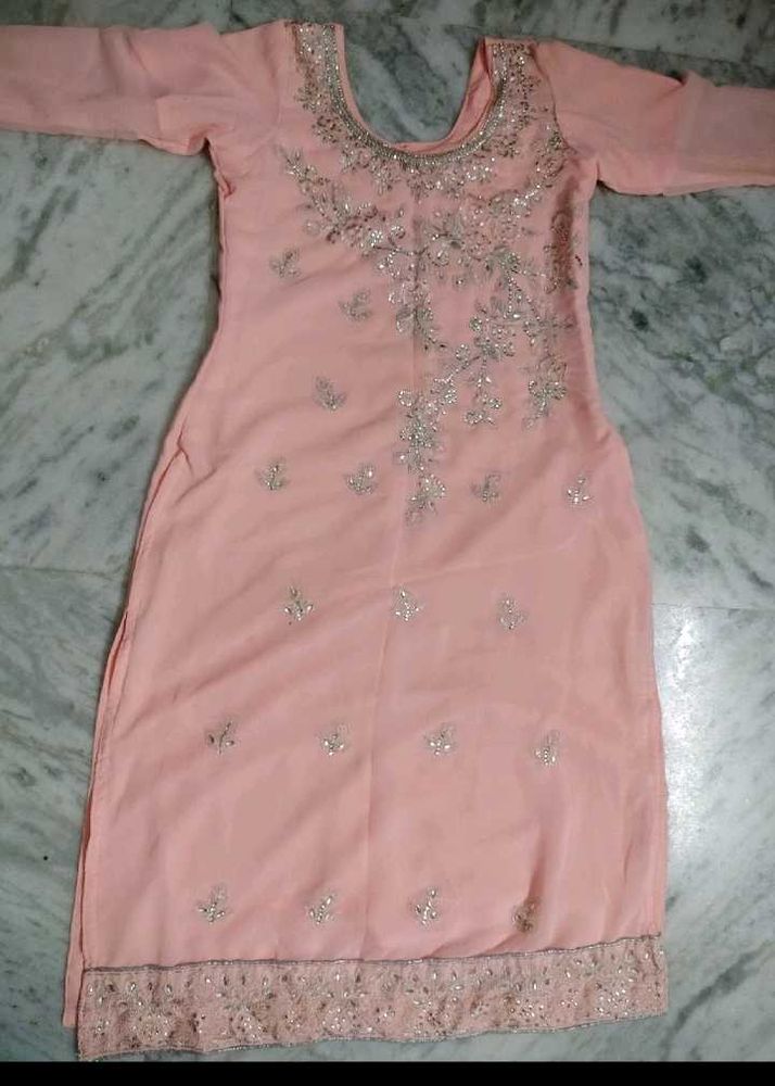 Peach Embroidered Kurta