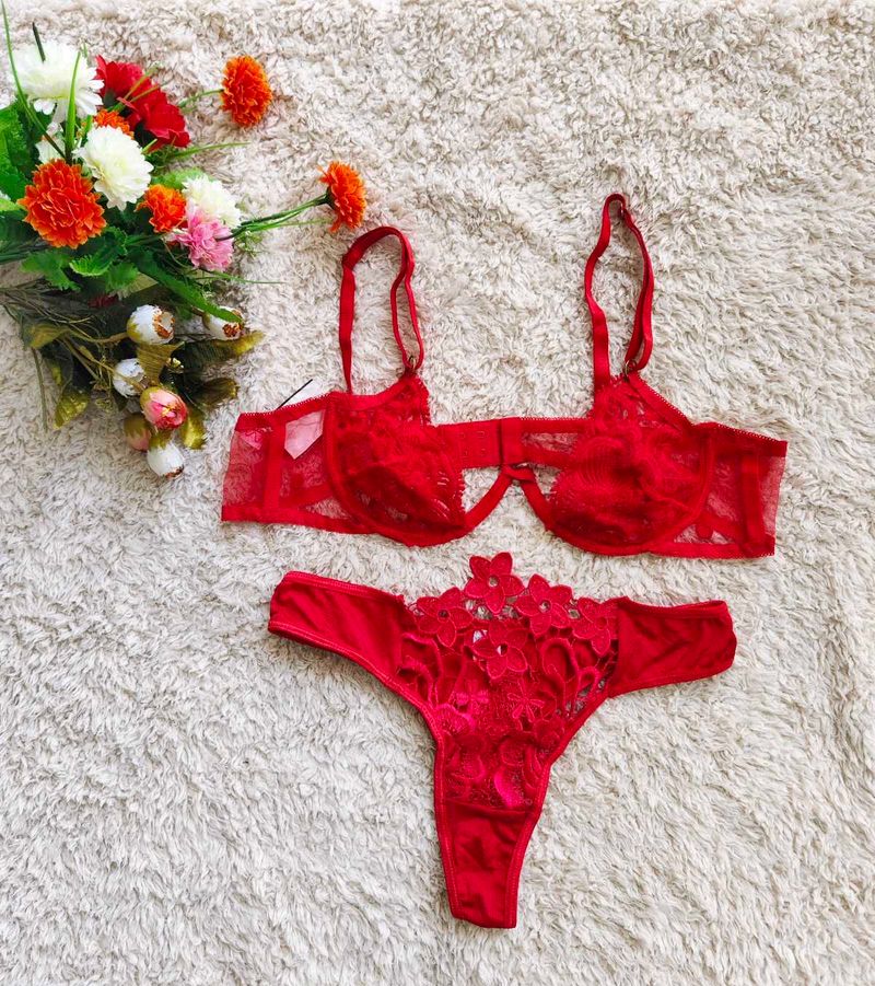 Red Floral Lingerie Set