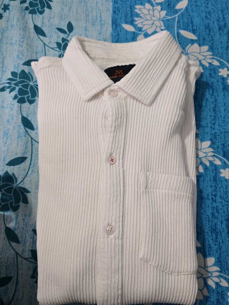 Men's White Corduroy Casual Shirt