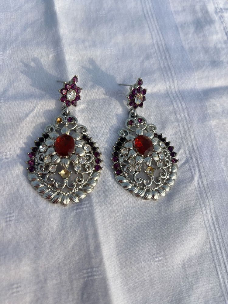 Ornate Silver &amp; Gemstone Earrings