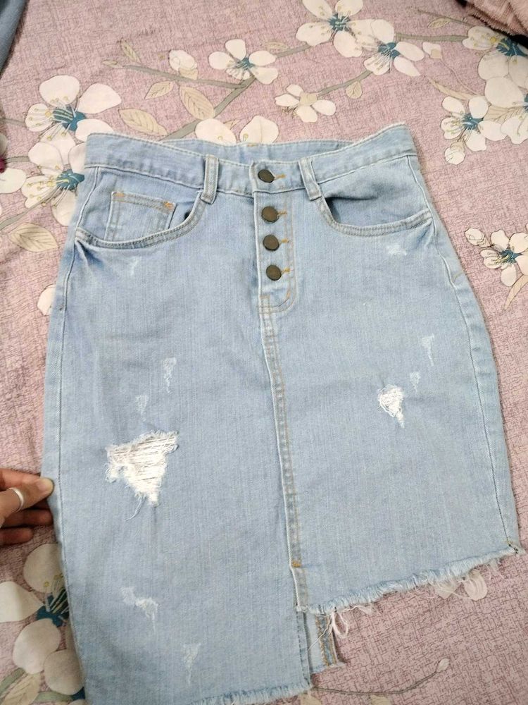 Denim+Short Skirt