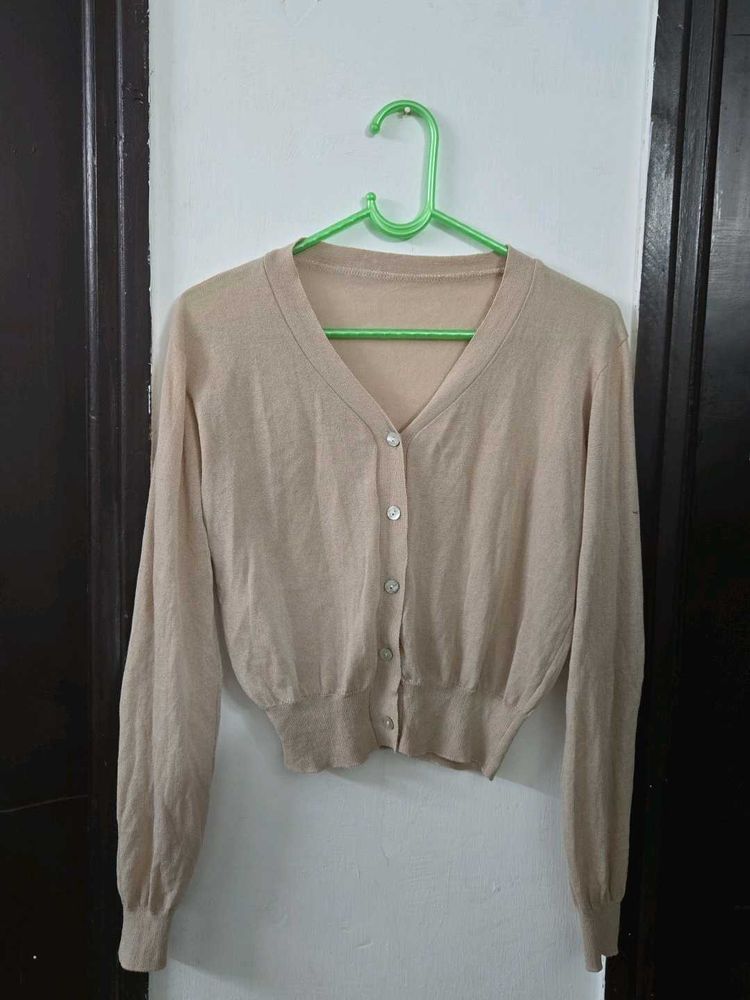 Beige Knit Cardigan Sweater bust 36