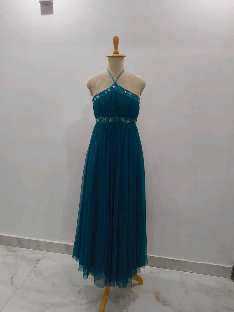 Elegant Teal Halter Maxi Dress