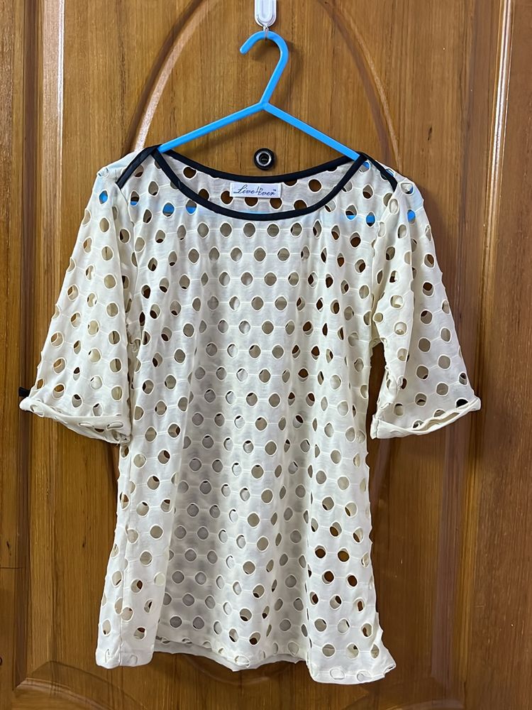 Beige Top With Leather Detailing
