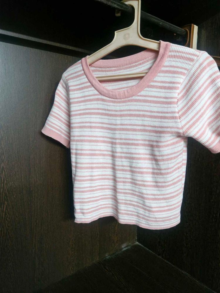 Pink Striped Crop Top