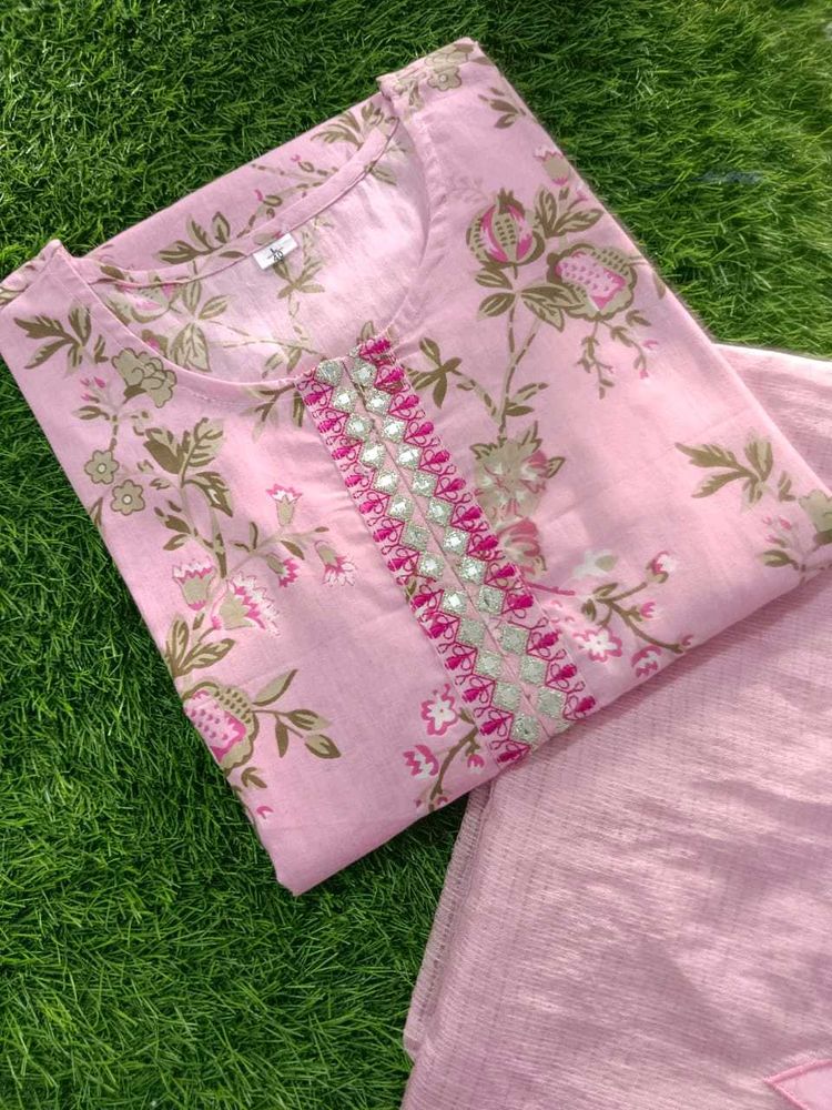 Beautiful Pink Cotton Kotta Doria Appliq Work