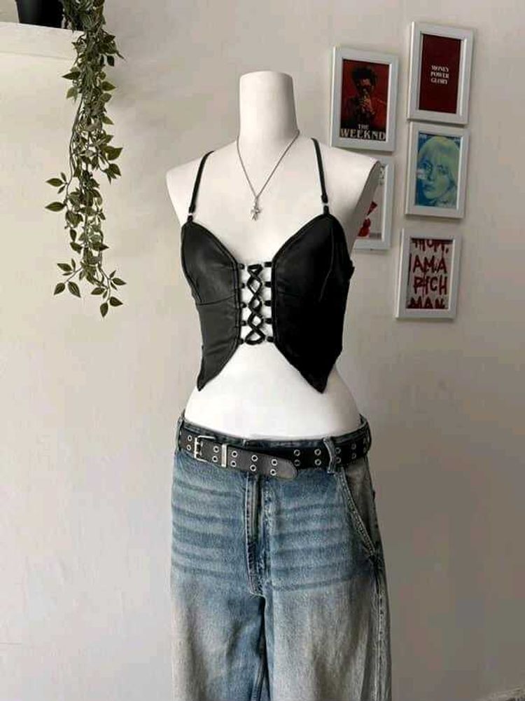 Rave leather crop top