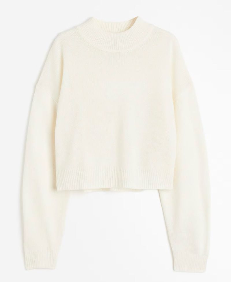 Cream Cropped Knit Sweater
